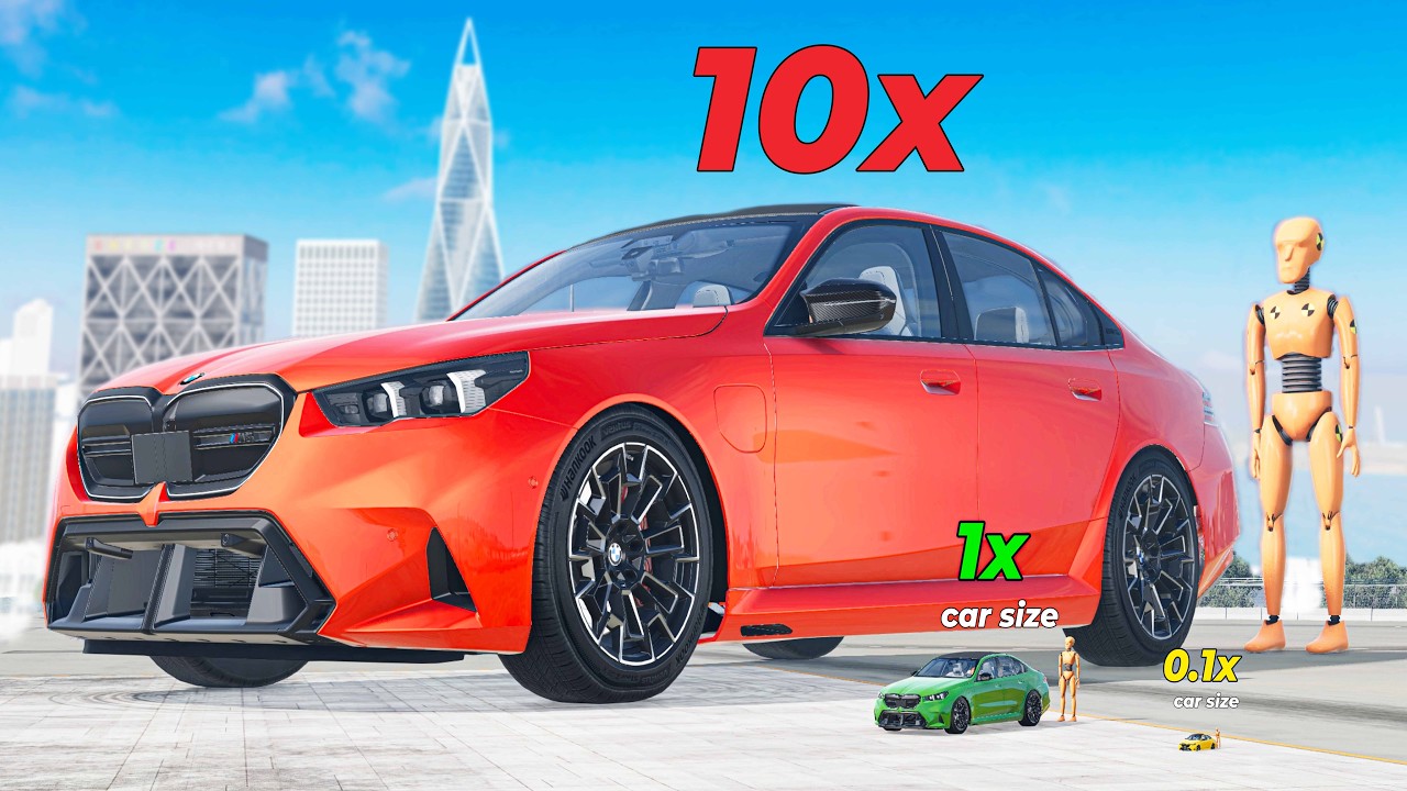 Tiny vs Normal vs Giant Car (0.1х - 10x size) - Beamng drive