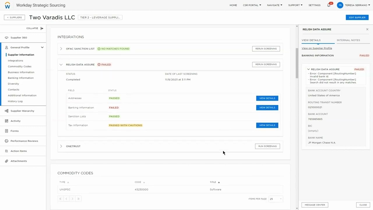 Relish Data Assure in Workday SRM: Supplier Validation for Risk & Fraud