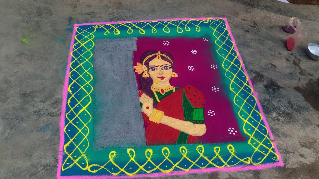Girl rang oli kolam #rangoli #kolam #pongalkolam