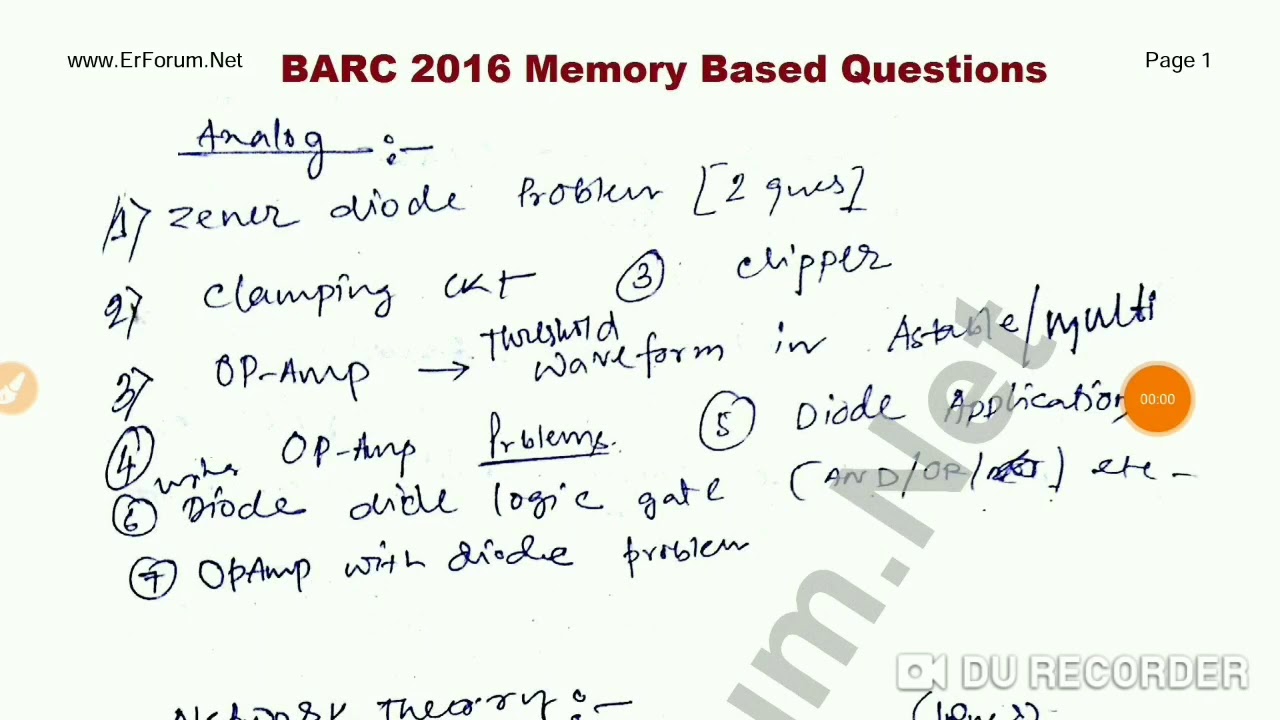 BARC 2016 Electrical engineering  memory based questions