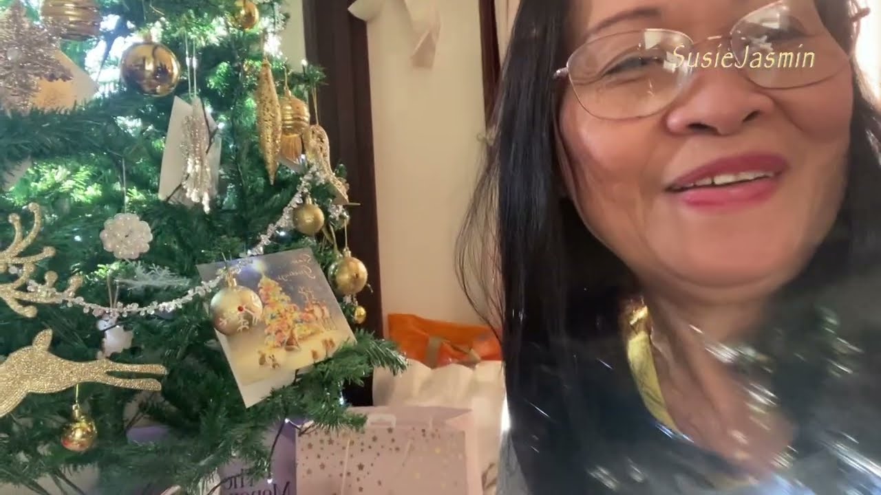Opening presents for Christmas and birthday 