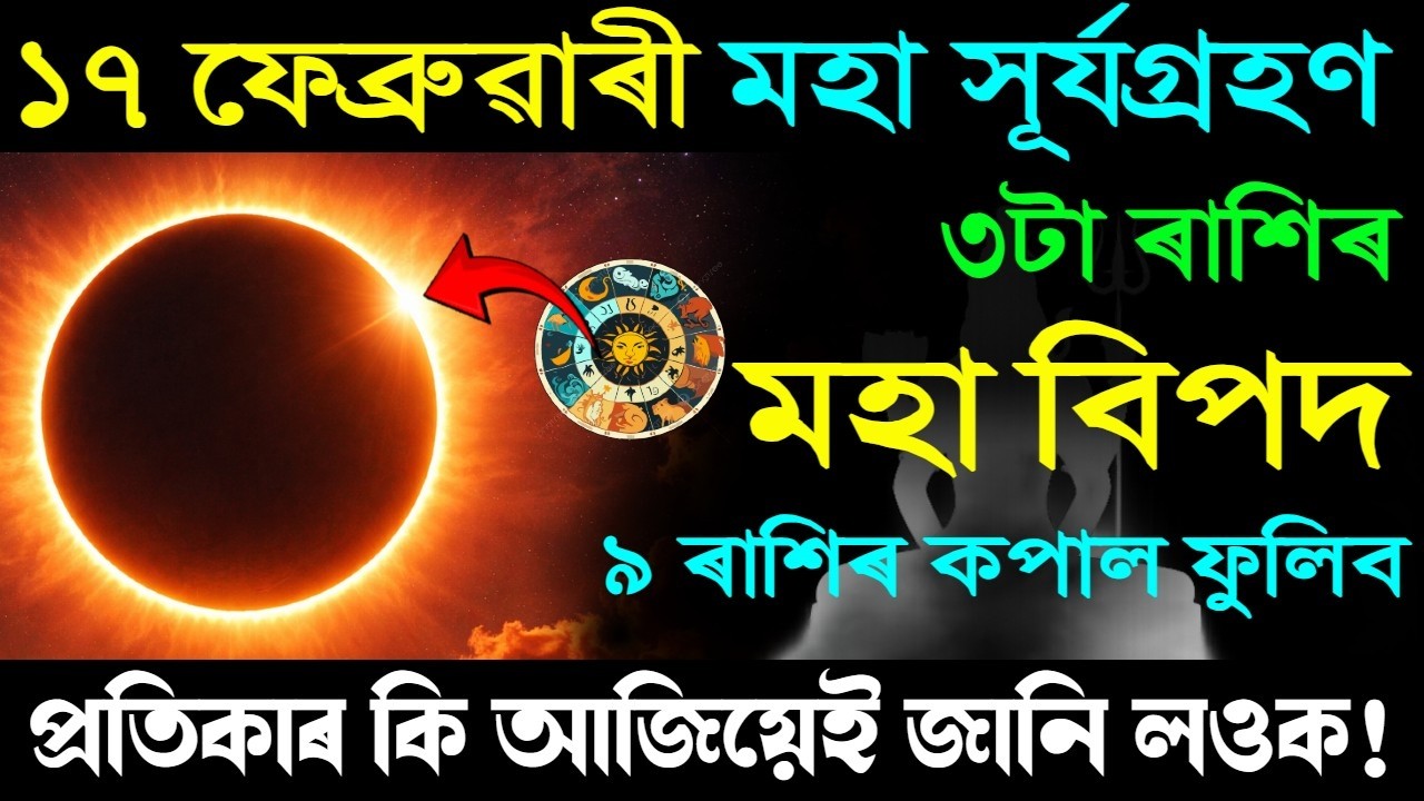 ১৭ ফেব্ৰুৱৰীত মহা সুৰ্যগ্ৰহণ ৩ৰাশিৰ কপাল ফুলিব ৫ৰাশিৰ মহাবিপদ ৪ৰাশিৰ কি! প্ৰতিকাৰ কি?Suryagrahan2026