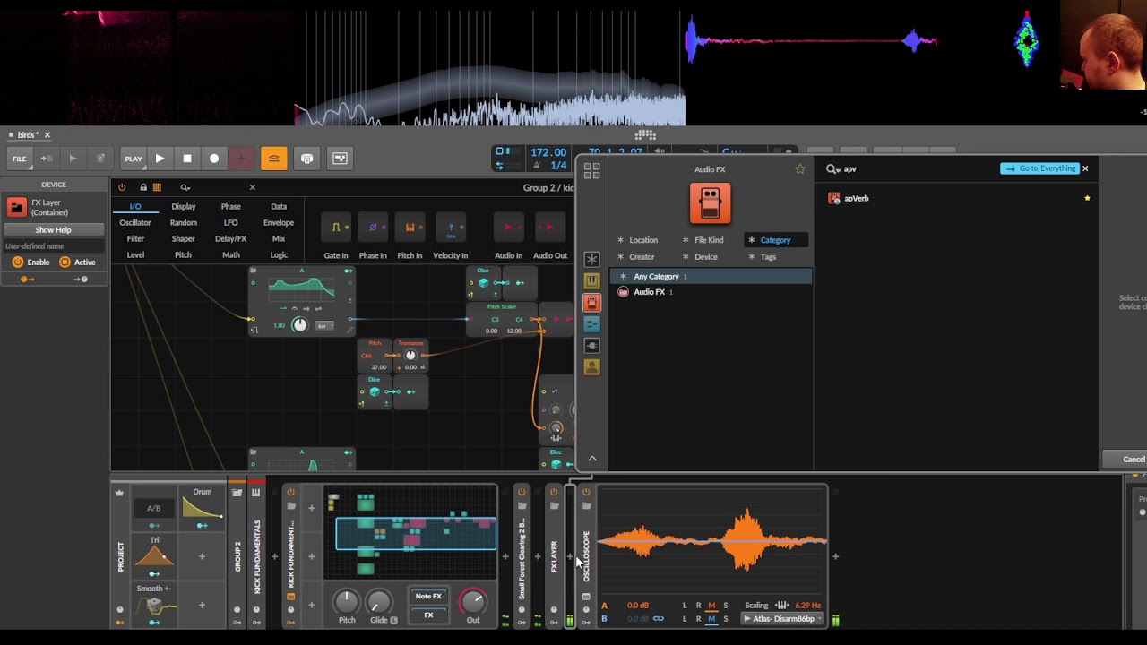 bitwig grid bird synthesis based on my friends recordings