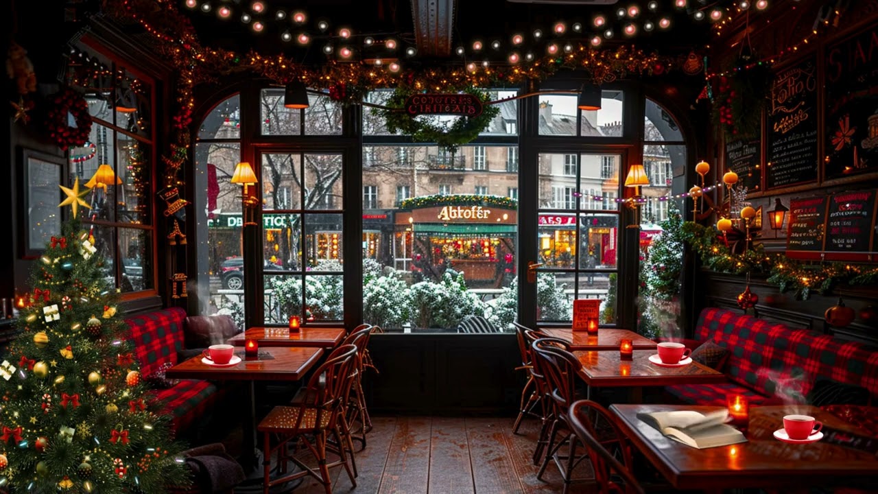 4K Gentle Snowfall Coffee Shop Ambience ❄️ Cozy Winter Sounds for Study & Sleep tasarım