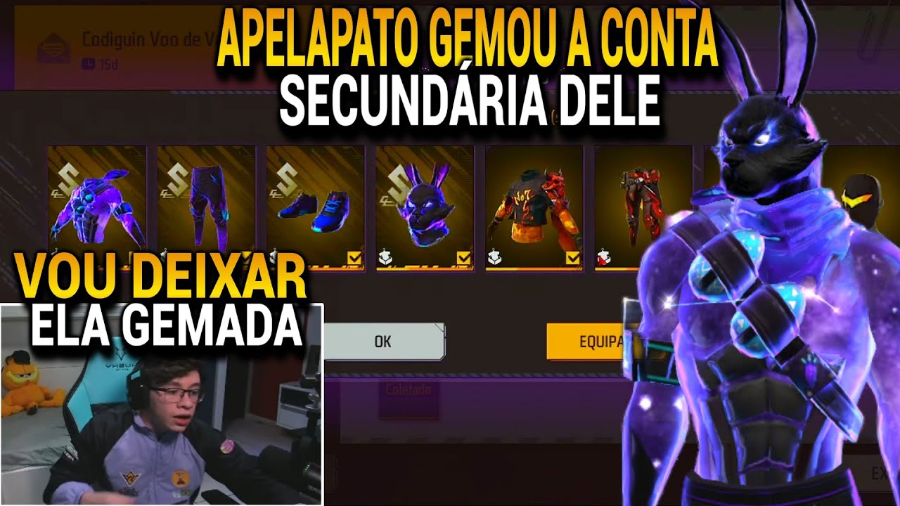 APELAPATO GEMMATED HIS SECONDARY ACCOUNT IN FREE FIRE, REDEEMED CODIGUINS AND GOT ​​THE ITEMS!