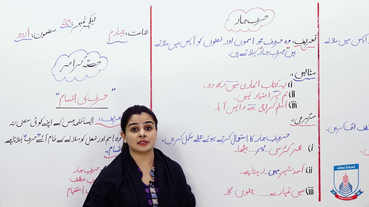 Class 4 - Urdu - Lecture 20 - Grammar- Haroof e Jaar,atf,estefaam - Allied Schools