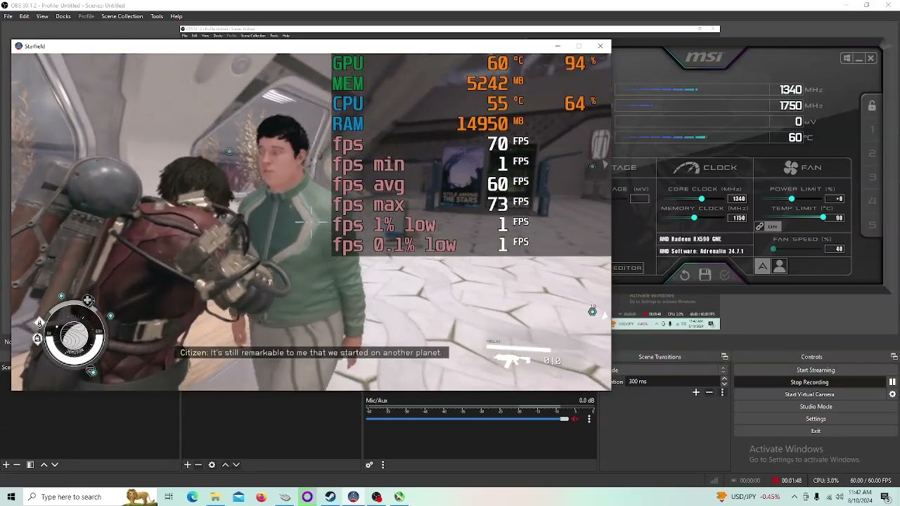 RX 590 + Xeon E5-2680v3 - Starfield  - 720p custom low settings