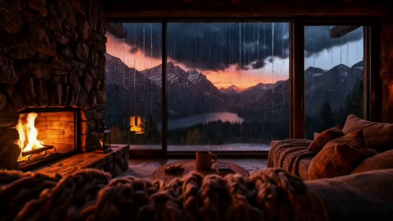 Cozy Fireplace & Rain Sounds 🔥 Relaxing Storm Ambience for #deepsleep  #rainsounds  #sleepambience
