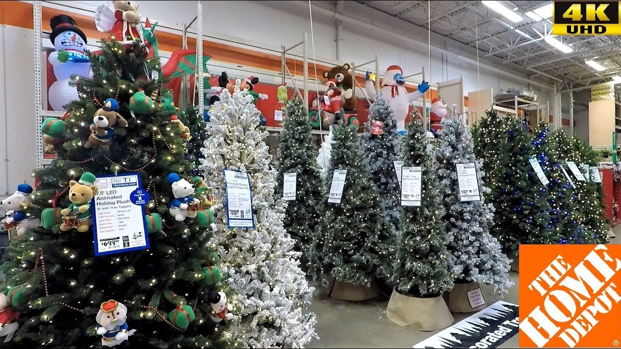 CHRISTMAS AT HOME DEPOT - CHRISTMAS TREES INFLATABLES ORNAMENTS DECORATIONS DECOR SHOPPING 4K