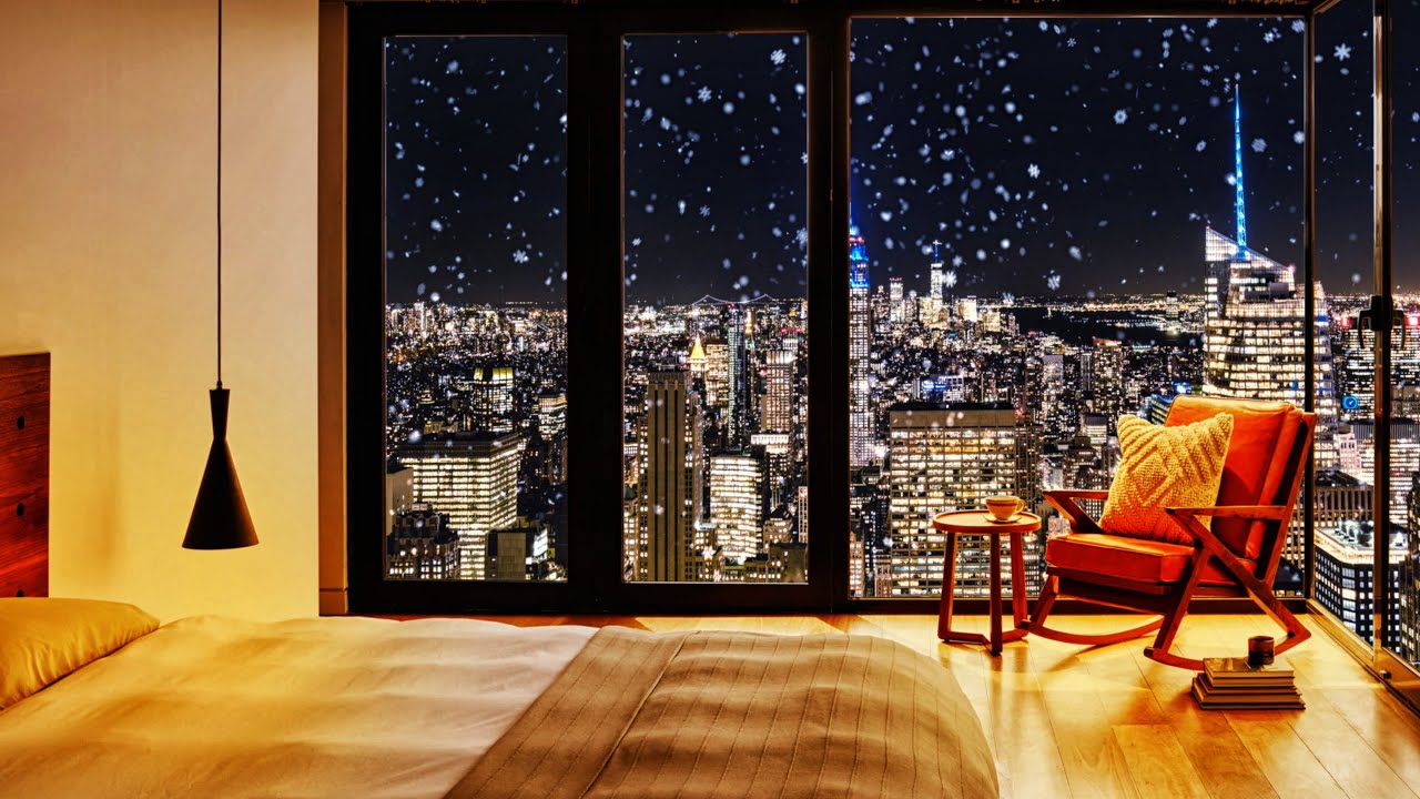 New York's night with Smooth Piano Jazz & Instrumental Music to Relax, Study, Work in Cozy Ambience