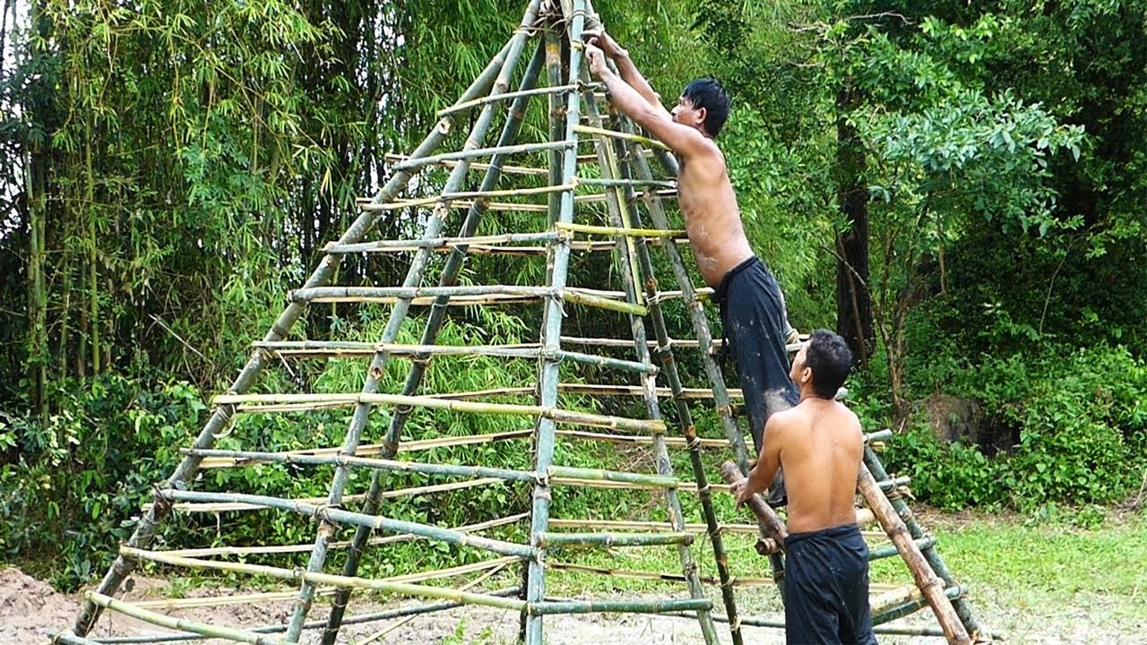 Primitive Technology! Build Pyramid House Part 001