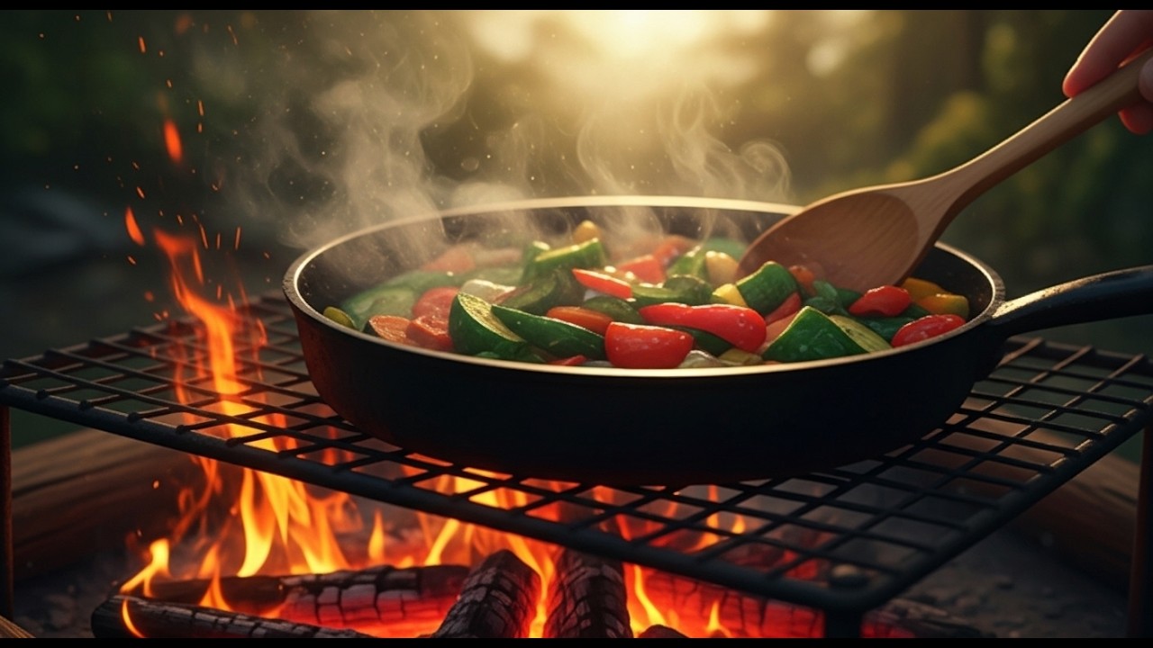 Lakeside Picnic Prep | Fresh Catch & Veggies Cooked Over Open Fire 🔥🌿 Ghibli ASMR Style Nature Sound