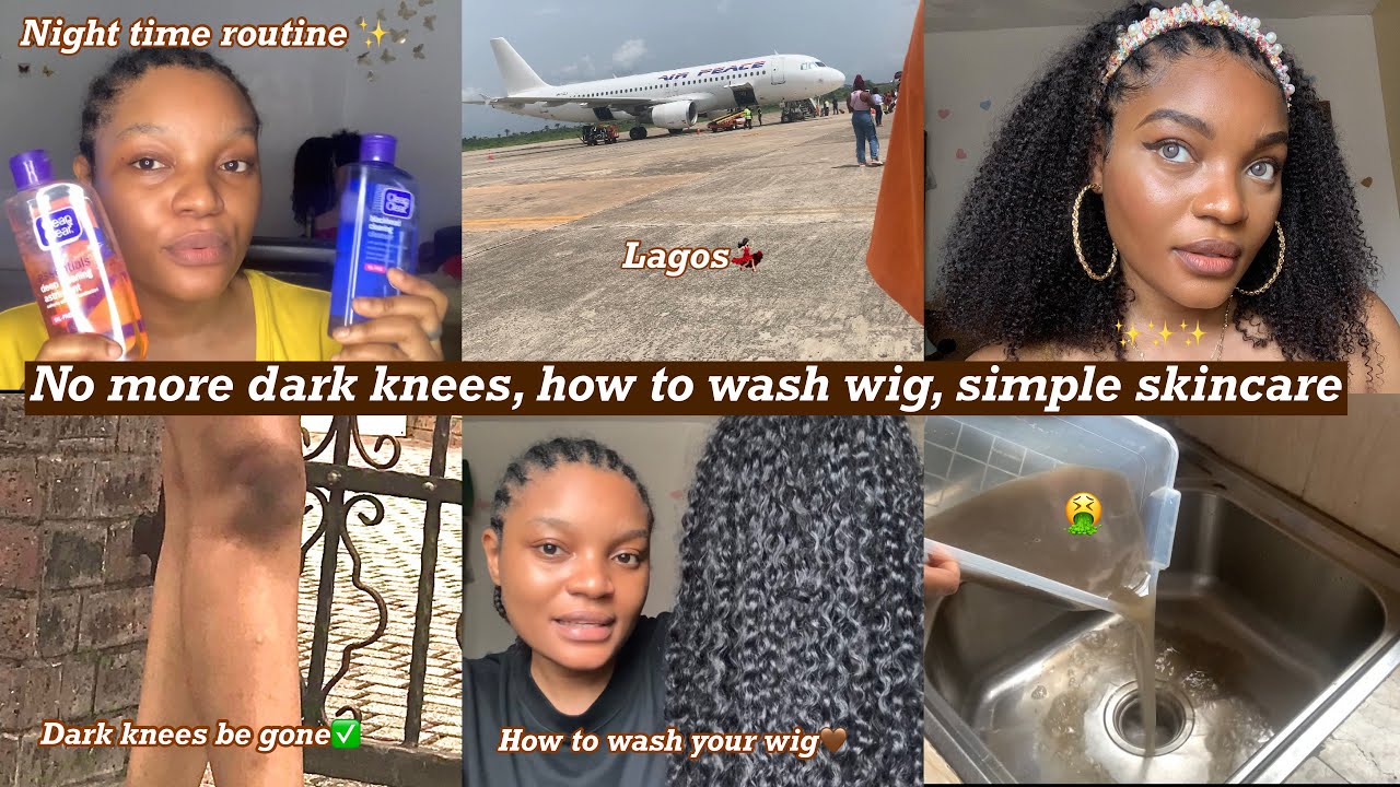 Easy face routine, get rid of dark elbows & knees ✅+ how to wash curly wig✨