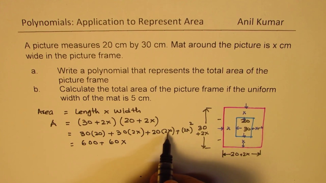 Polynomial Expression for Area of Picture Frame with Uniform Mat