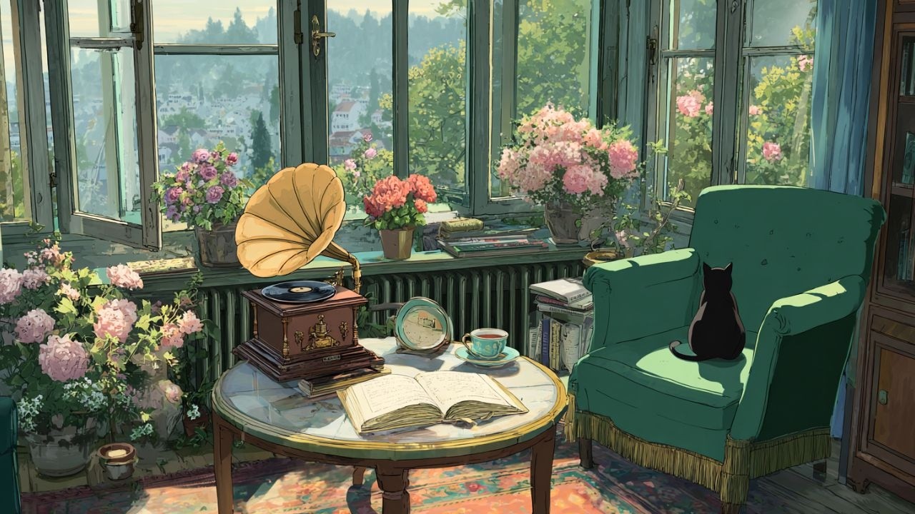 1940s Vintage Jazz - Soothing Melodies Echoing Through a Cozy, Sunlit Living Room