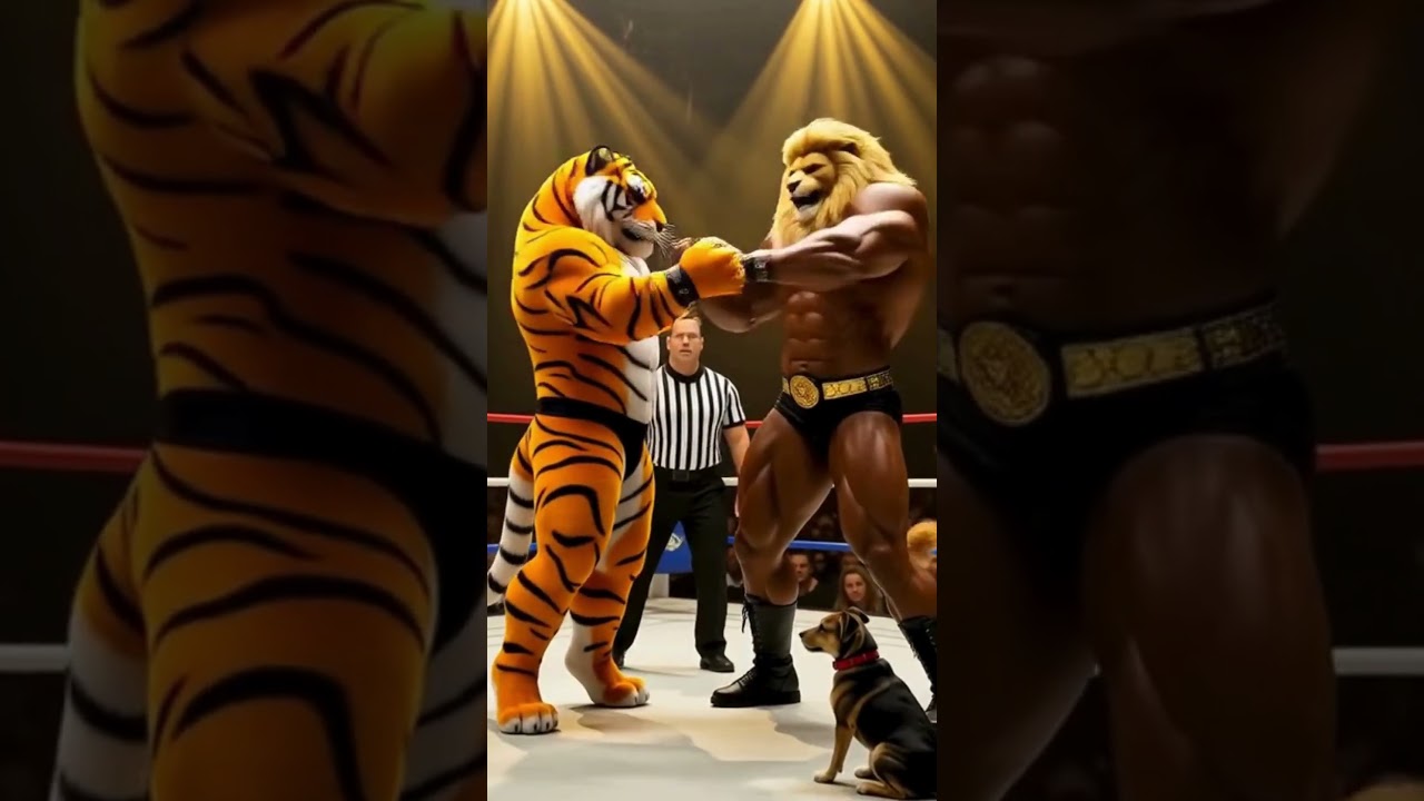 King Lion vs Tiger Fight in a Boxing Ring  #tiger #cinematic  #shorts_video