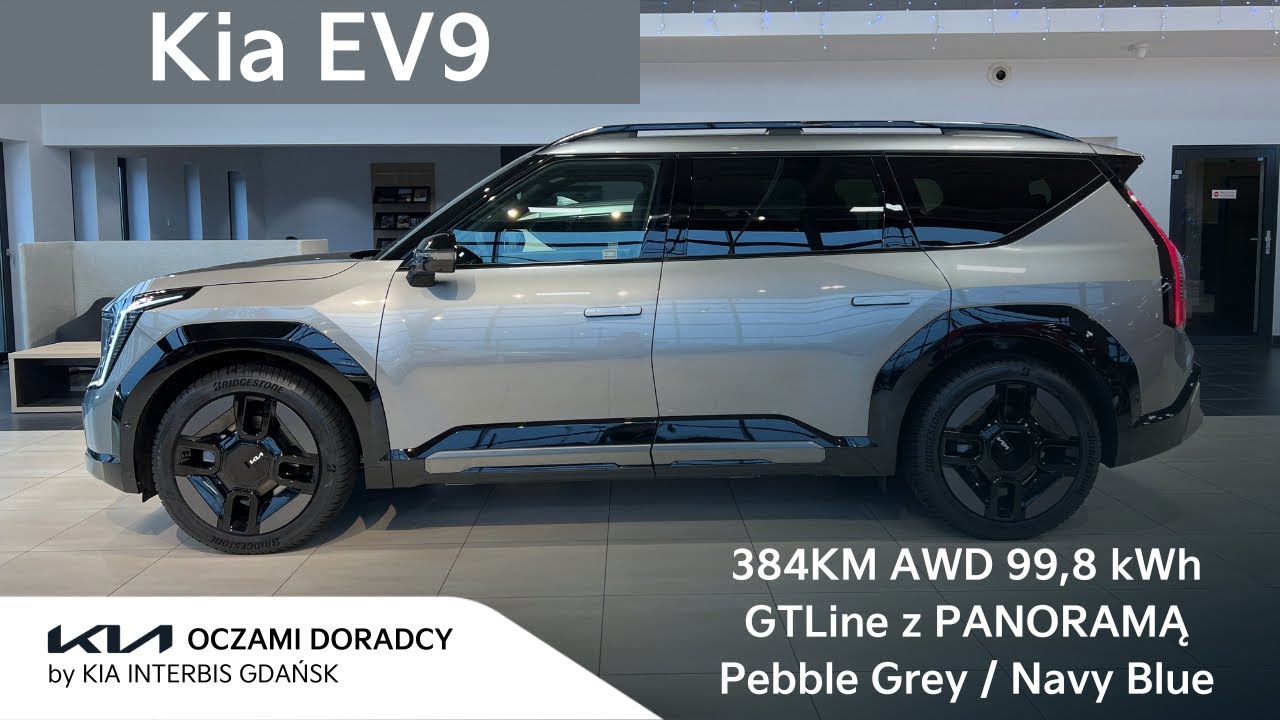 Kia EV9 [384KM AWD 99.8kWh] GTLine (7 miejsc) z DACHEM PANORAMICZNYM w kolorze Pebble Grey |4K