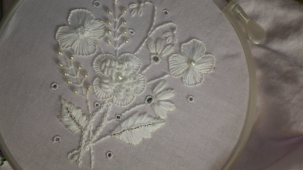 Hand embroidery designs/ White embroidery work/embroidery stitches tutorial/cut work embroidery.