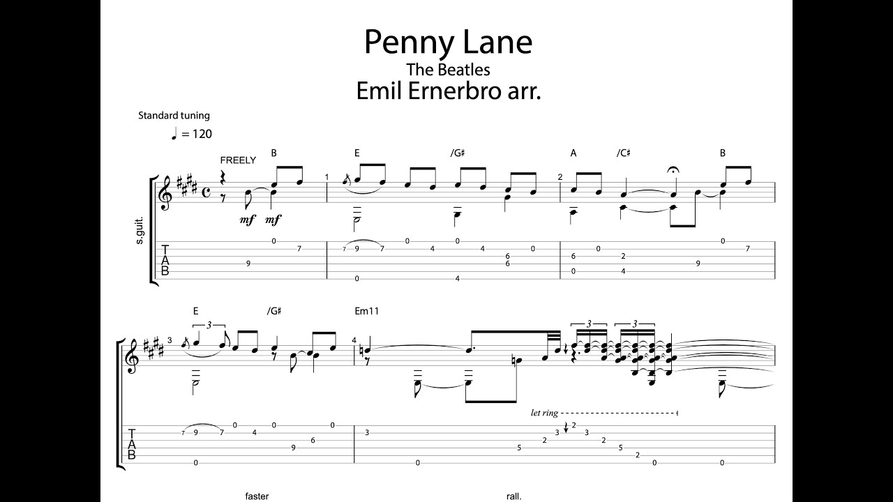Penny Lane | Emil Ernebro arr. | Custom Guitar Transcription | Custom Music Transcription