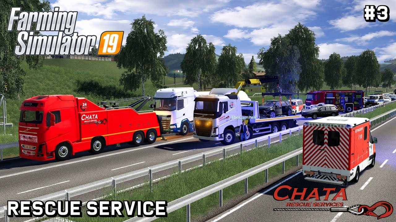 HUGE crash on Autobahn @TheCamPeRYT  | Rescue Service | Farming Simulator 19 | Episode 3