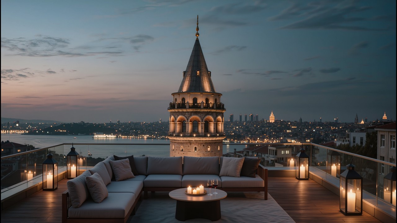 Relaxing Istanbul Night 🌙 Galata Tower Rooftop Candlelight View