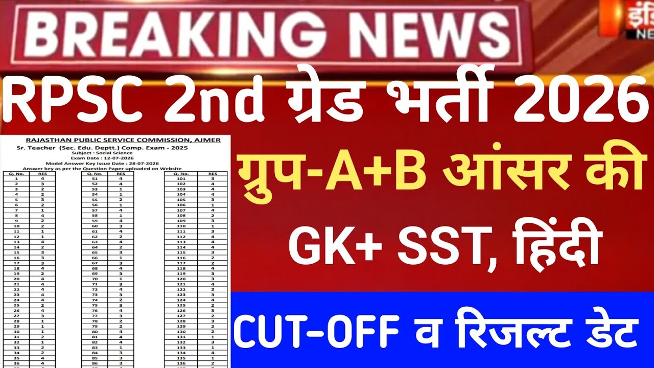 RPSC 2nd grade Sst,Hindi Answerkey 2026/RPSC 2nd grade Cut-off 2026/Rpsc second grade Safe-Score2026