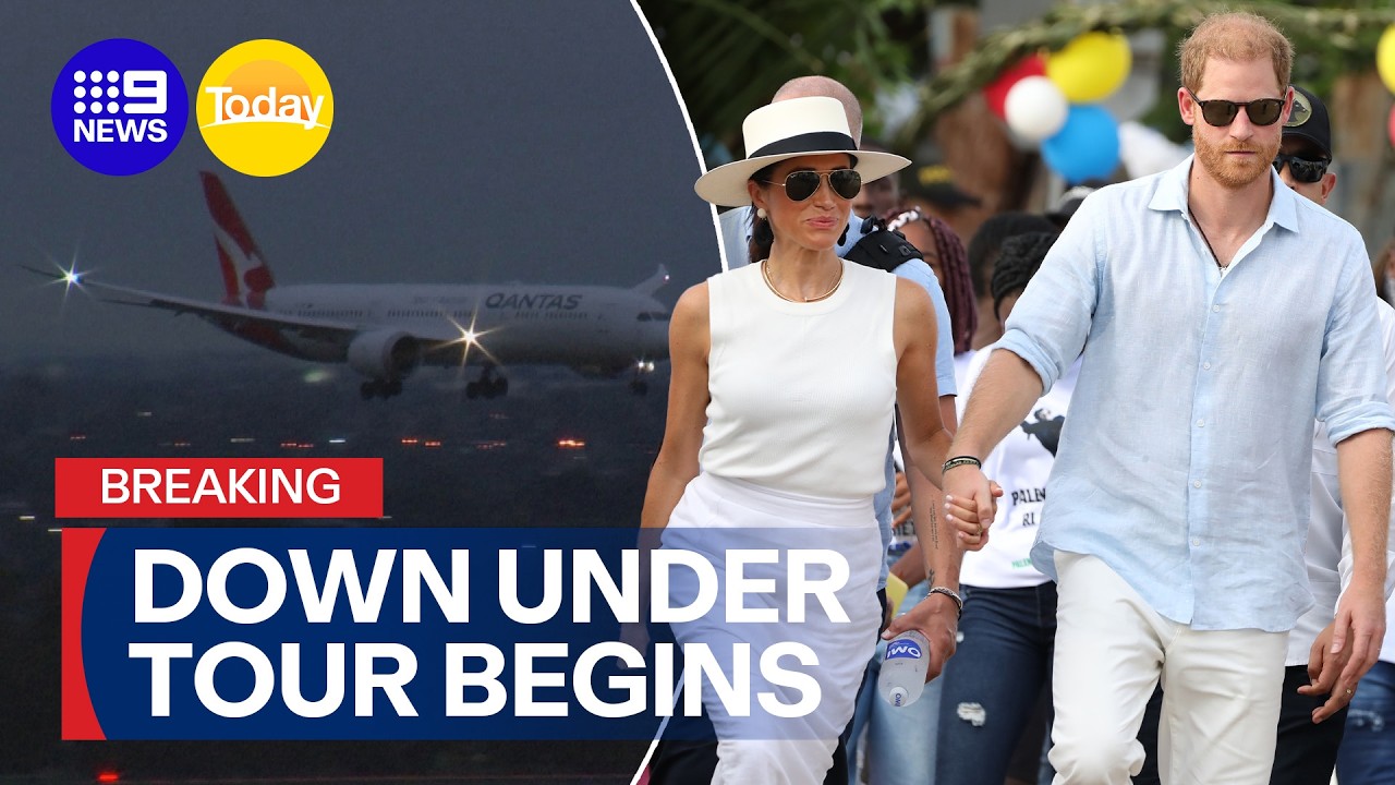 JUST IN: Prince Harry and Meghan Markle touch down on Aussie soil | 9 News Australia