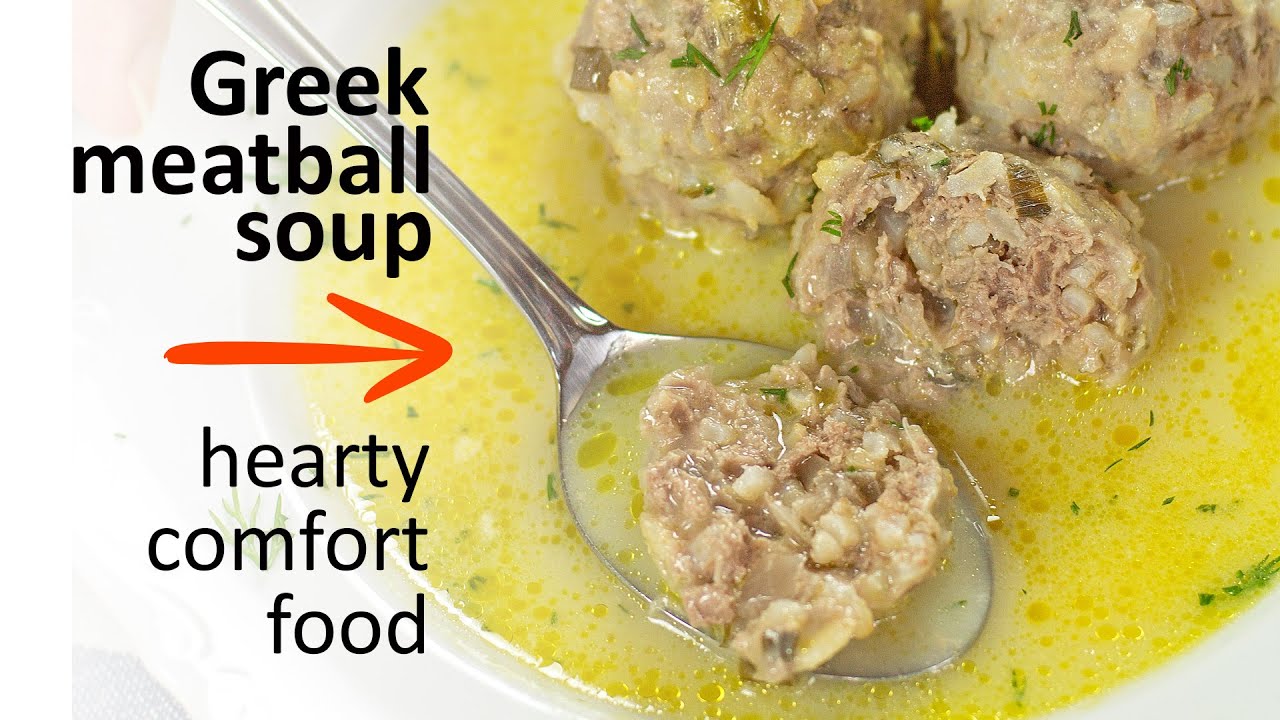 Traditional Greek Meatballs Soup in Egg-lemon sauce / Youvarlakia Avgolemono soup