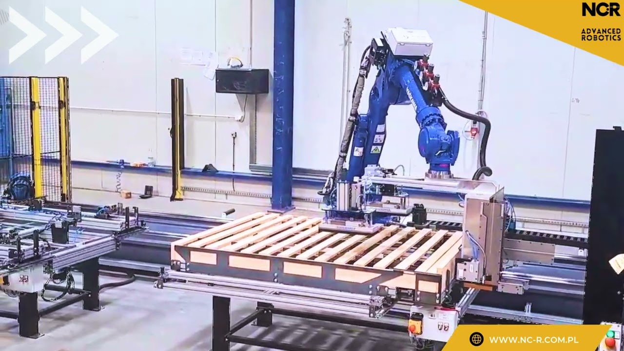 Zbijanie ram łóżek  za pomocą robota -    linia automatyczna  - upholstery frame nailing robot
