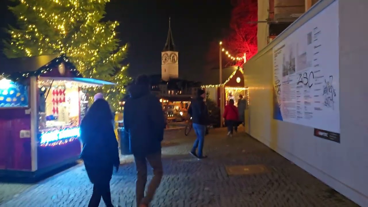 Zurich Evening Walk 🎄✨ | Christmas Time City Vibes | Winter Night Walk 4K