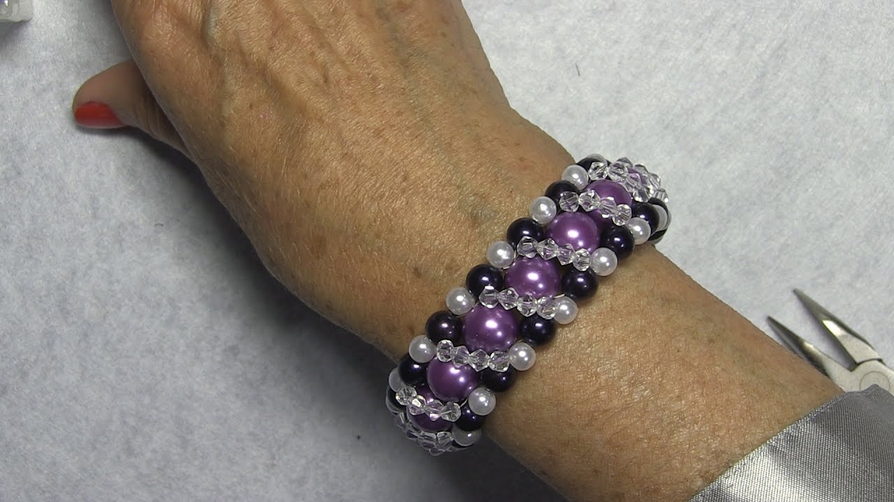 # DIY - Pulsera para el dia de la madre de perlas lilas y cristalitos