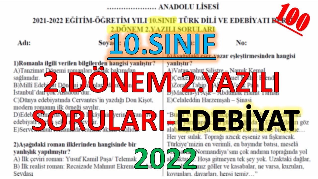 10.Sınıf Edebiyat 2.Dönem 2.Yazılı Soruları -2022 #10sınıf #edebiyat #yazilivideolar #edebiyatyazılı