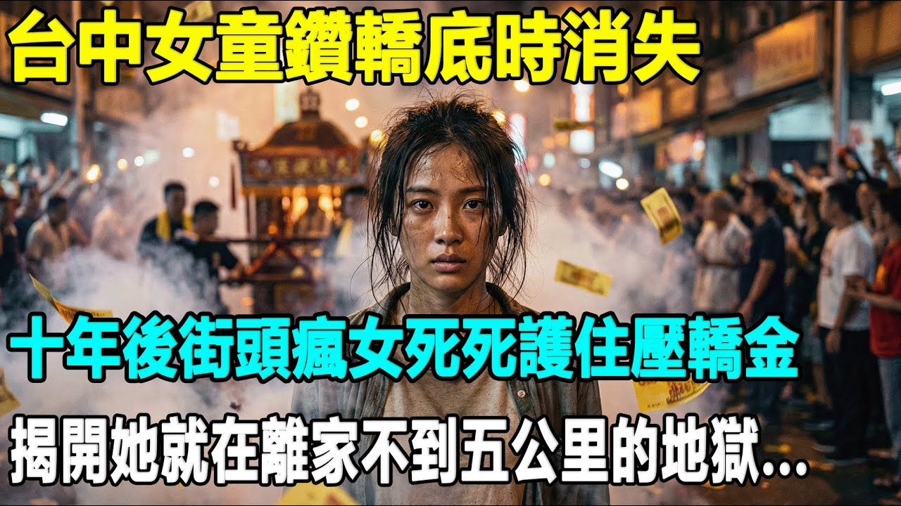 台中女童在媽祖鑾轎旁離奇蒸發，十年後一名乞討少女在街頭被攔下，她死死護住背包裡的一張「壓轎金」，揭開了這十年她就在離家不到五公里的地獄...