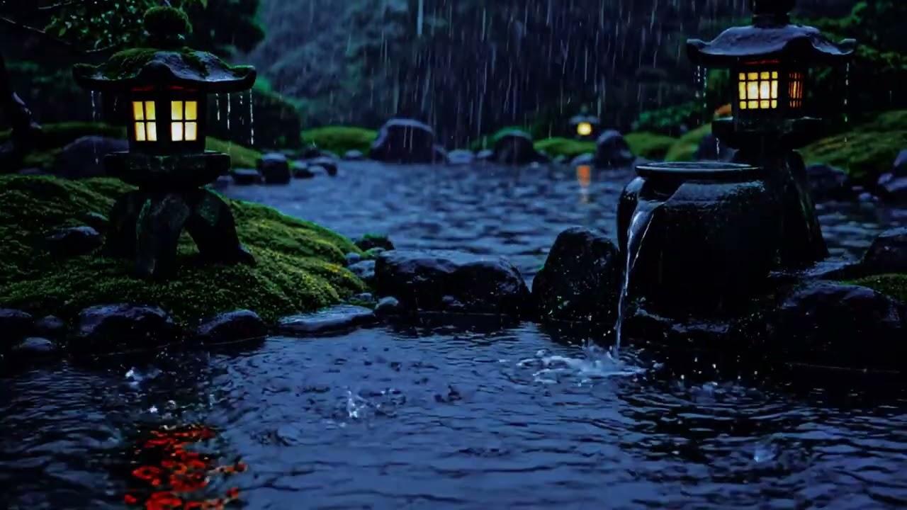 Rain Ambience for Deep Sleep 🌙 Japanese Garden Night Rain Sounds #rainoundforsleep  #rainsounds