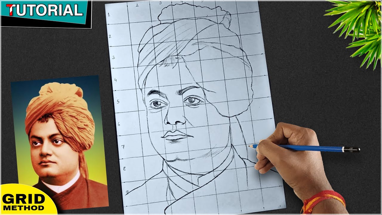 How to draw Swami vivekananda,  Swami vivekananda drawing, How to make grid on mobile,