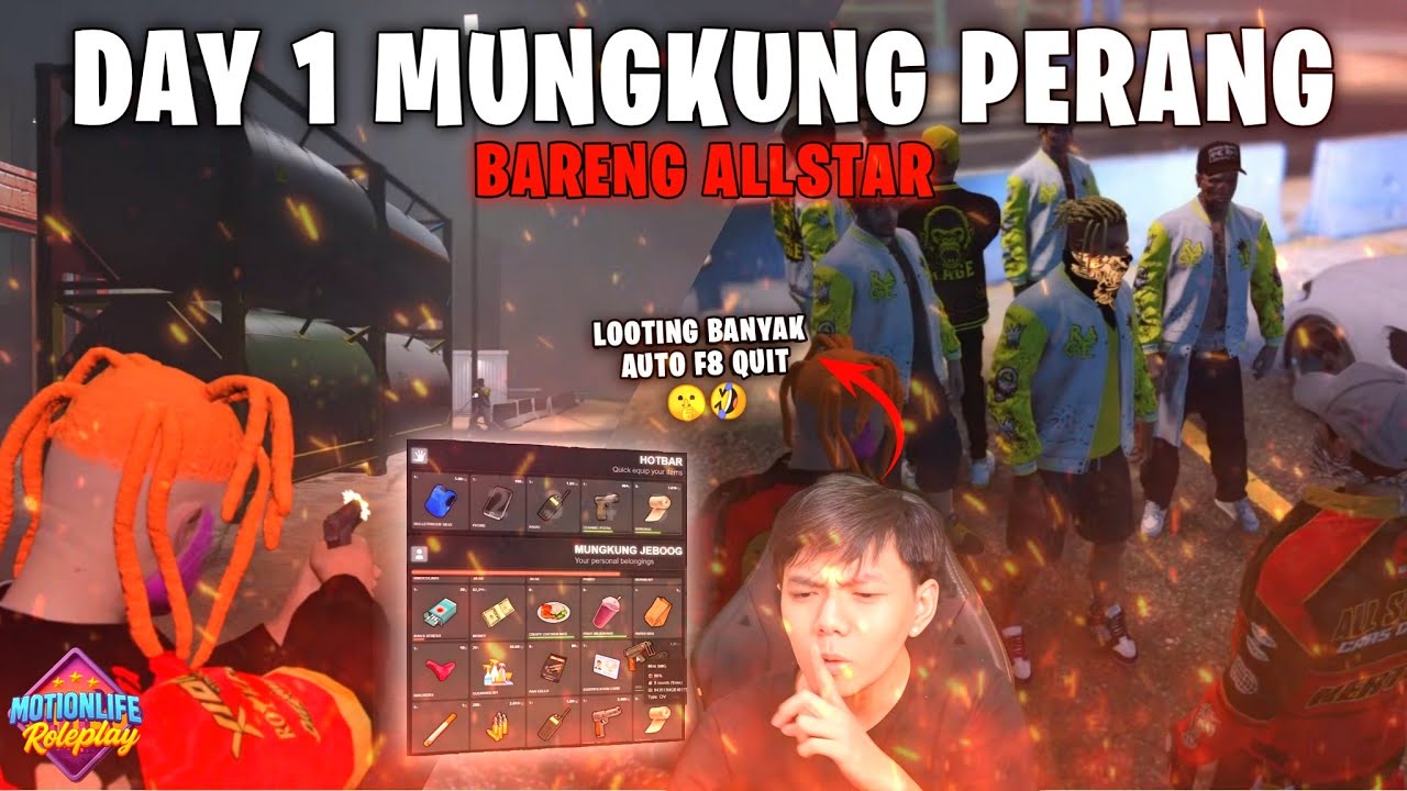 DAY 1 MUNGKUNG PERANG BARENG ALLSTAR! AUTO LOOTING SENJATA BANYAK 🤣💀 - GTA V ROLEPLAY #motionliferp