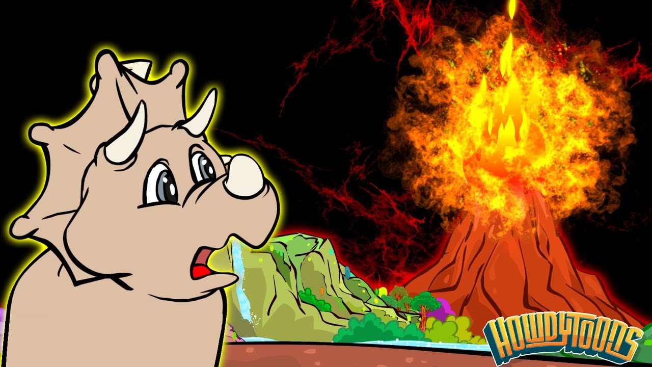 SMOKE - FIRE - LAVA - VOLCANO | Dinosaur Songs and Dinosaur Cartoons | Dinostory by Howdytoons S2E1