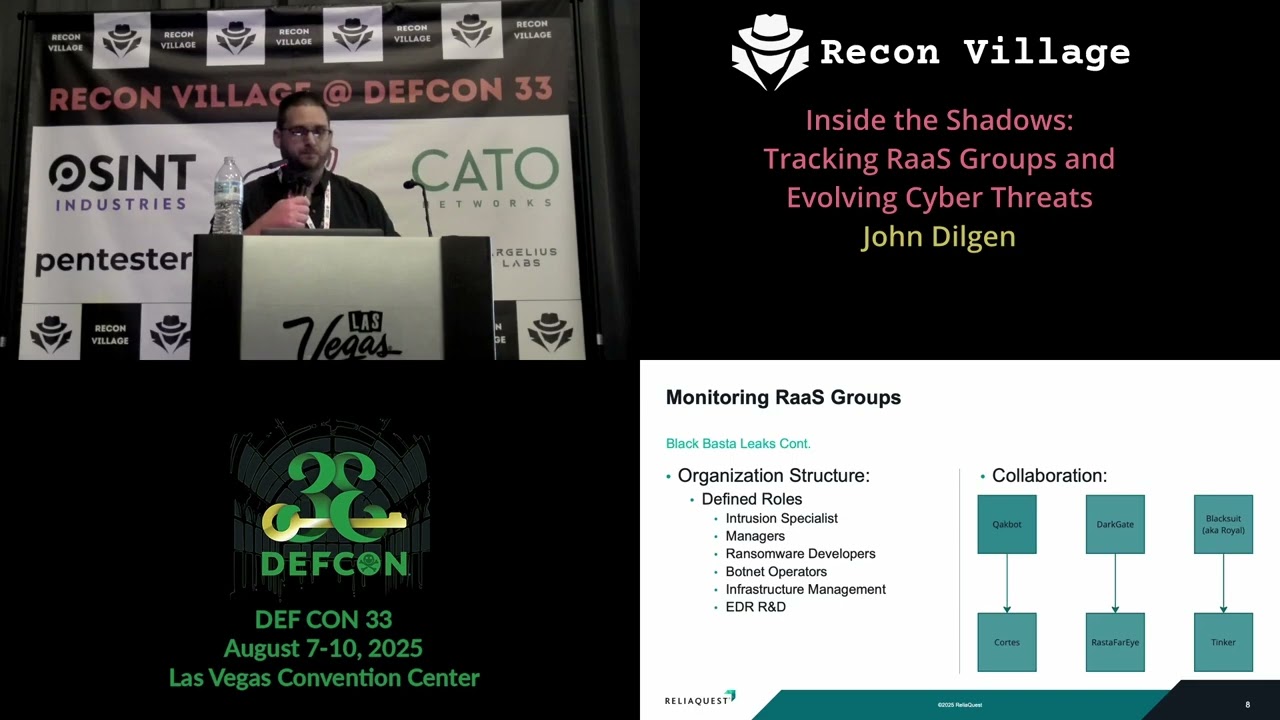DEF CON 33 Разведывательный полигон — Внутри тени: отслеживание групп RaaS и киберугроз — Джон Ди...