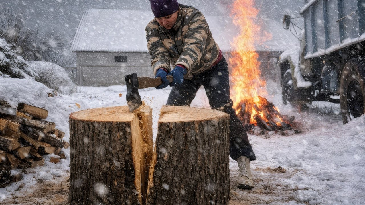 Winter Firewood Alone | Real Work in Freezing Cold