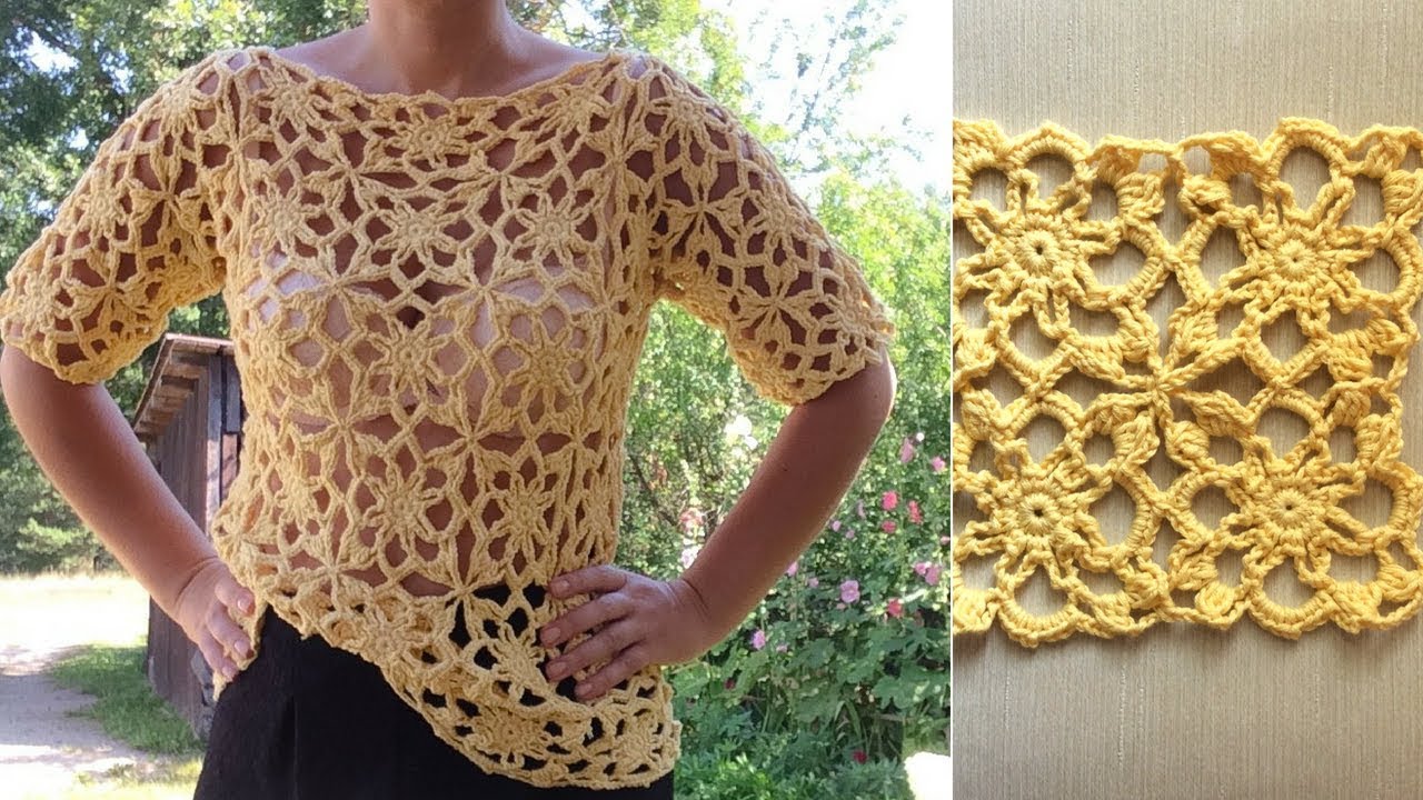 How To Crochet Lace Square Motif Pullover Top Part 2 of 2 Join As You Go