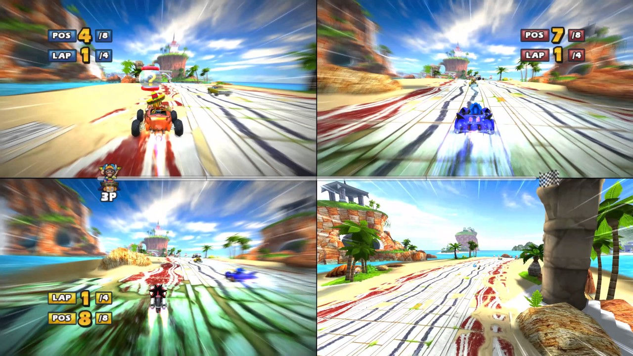 Sonic & Sega all Star Racing 3 player split screen all night fun 4k