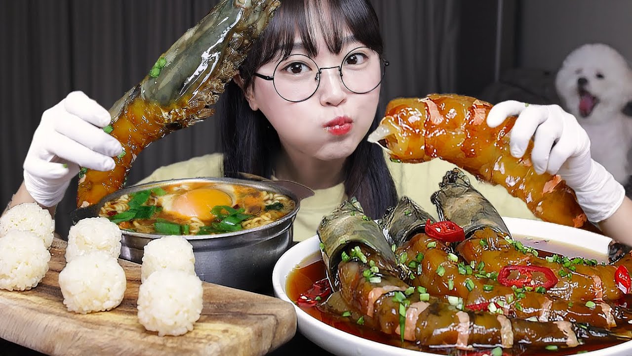 Гигантские креветки, маринованные в соевом соусе🦐Mukbang ASMR