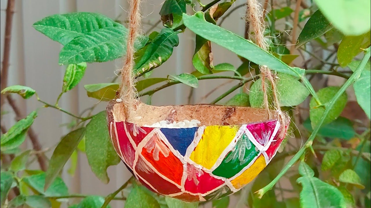 Coconut Shell Bird Feeder | Bird Feeder | Hanging Coconut Shell Bird Feeder |How to make Bird Feeder