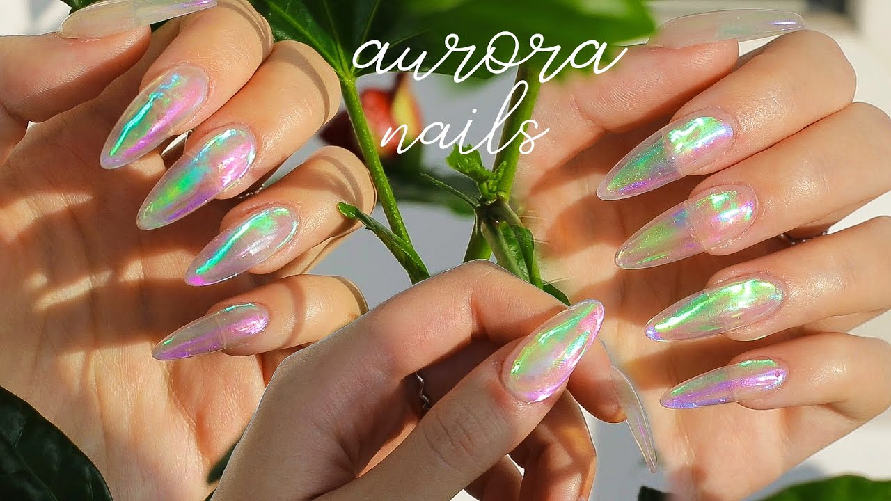 Aurora Glass Nails🌌/ Fairycore, Ethereal Nails/ Aprés Gel X extension method/ Self Nail ASMR