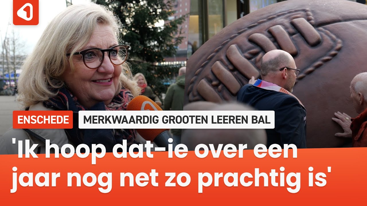 Rijke voetbalgeschiedenis van Enschede geëerd met groot standbeeld van historische bal