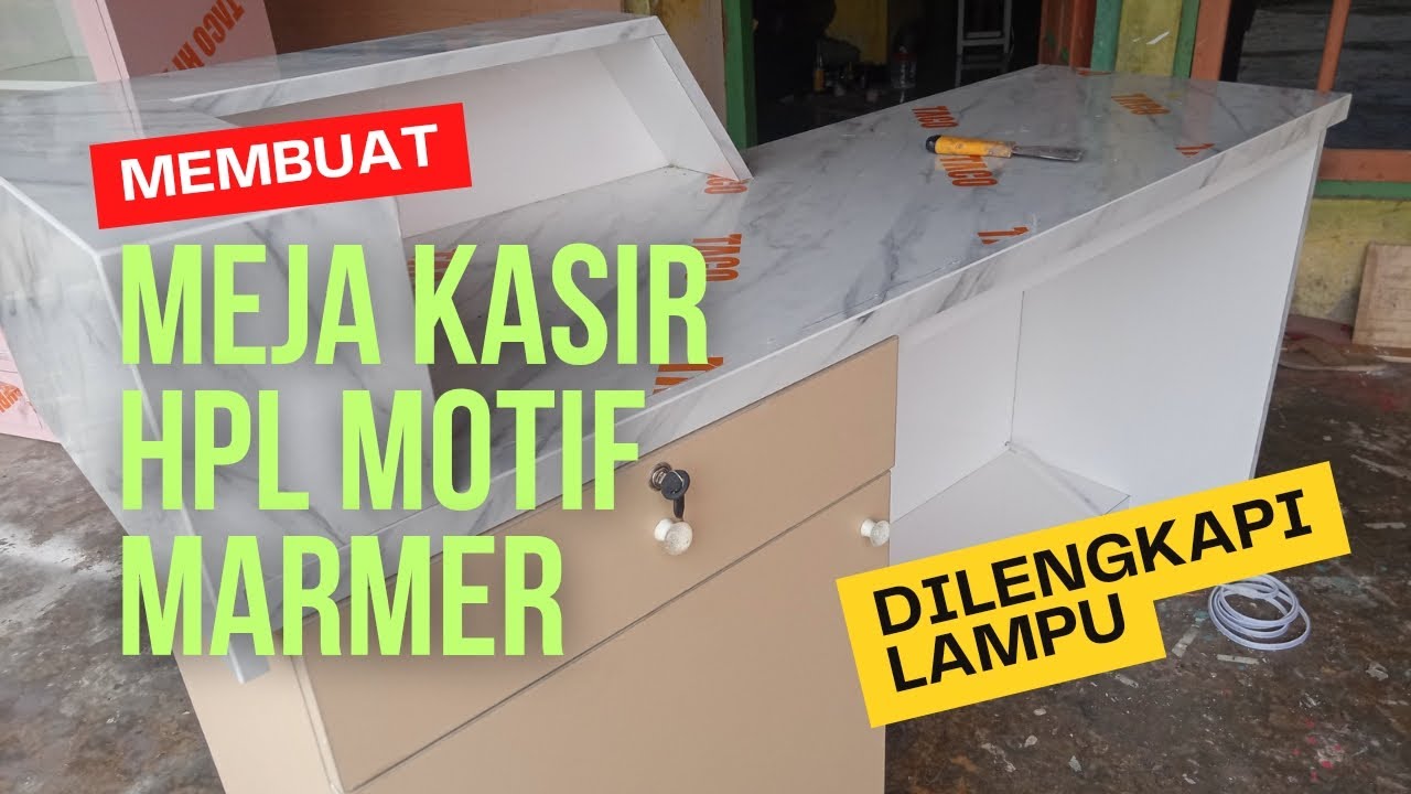 membuat meja kasir hpl motif marmer  #mejakasir