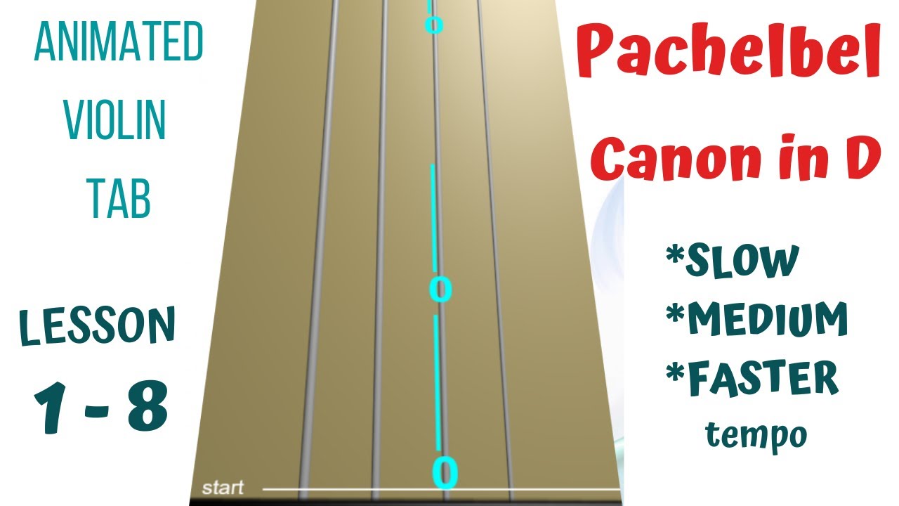 CANON IN D by J.Pachelbel - Violin Tutorial (Slow, Medium, Faster) - ANIMATED VIOLIN TAB - LESSON 1