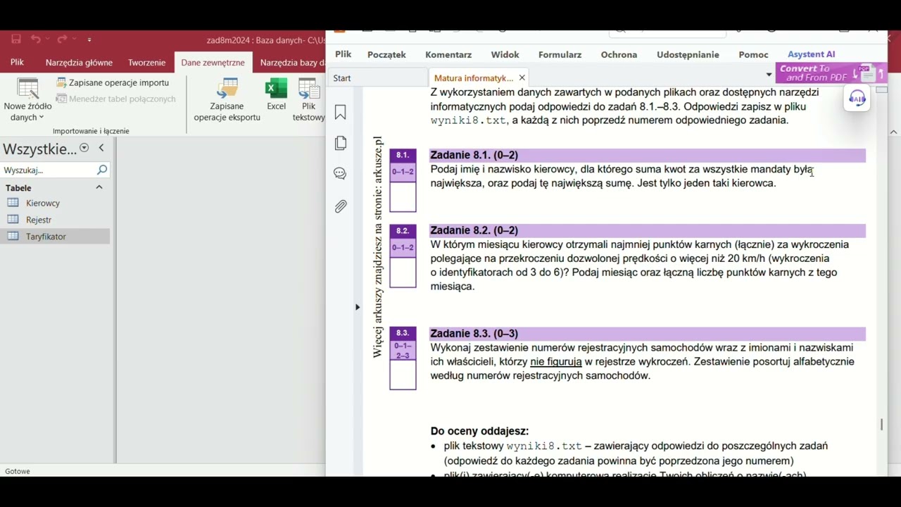 informatyka maj 2024 zadanie 8 rejestr wykroczeń kierowcy taryfy