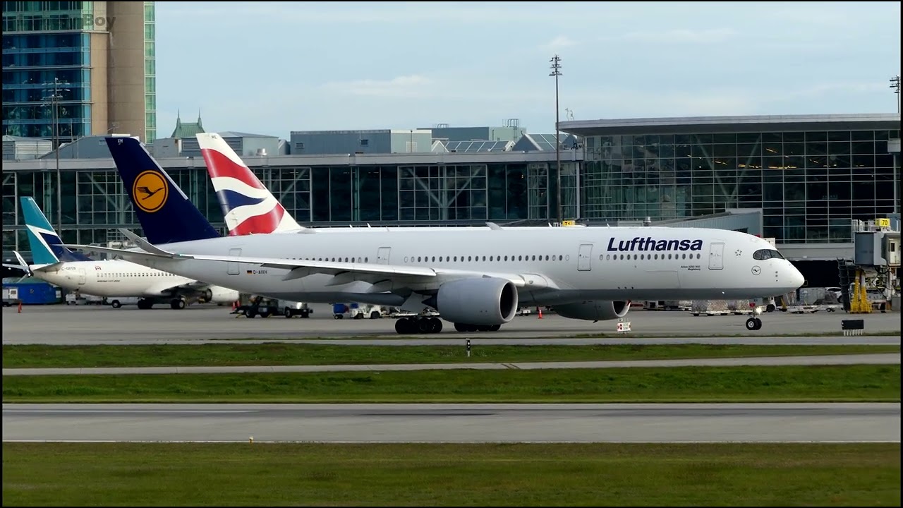 Lufthansa - Airbus A350 941 to Munich - YVR Airport 4K