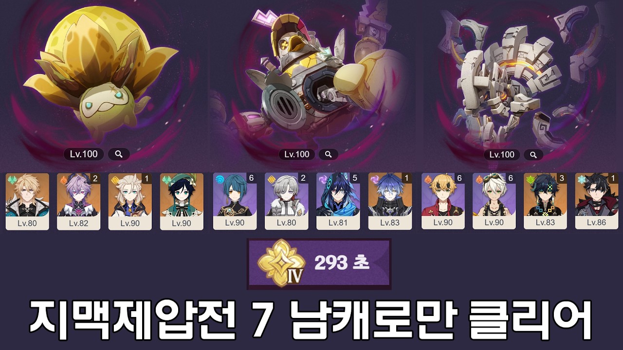 원신 지맥제압전-7 위험 난이도 남캐로만 클리어 / Genshin Stygian Onslaught 7 Only Use male Characters Menacing
